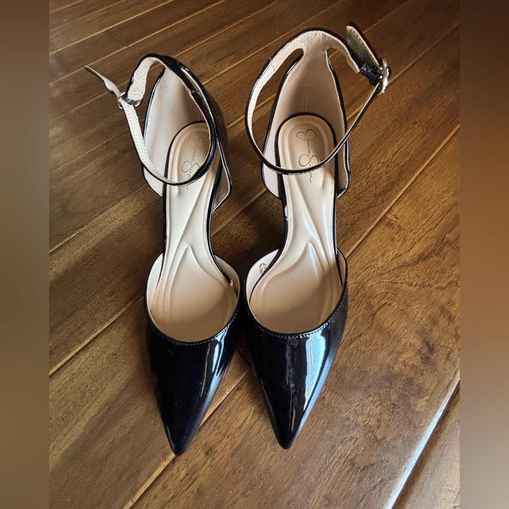 New Jessica Simpson d’Orsay Black Patent Heels with ankle strap